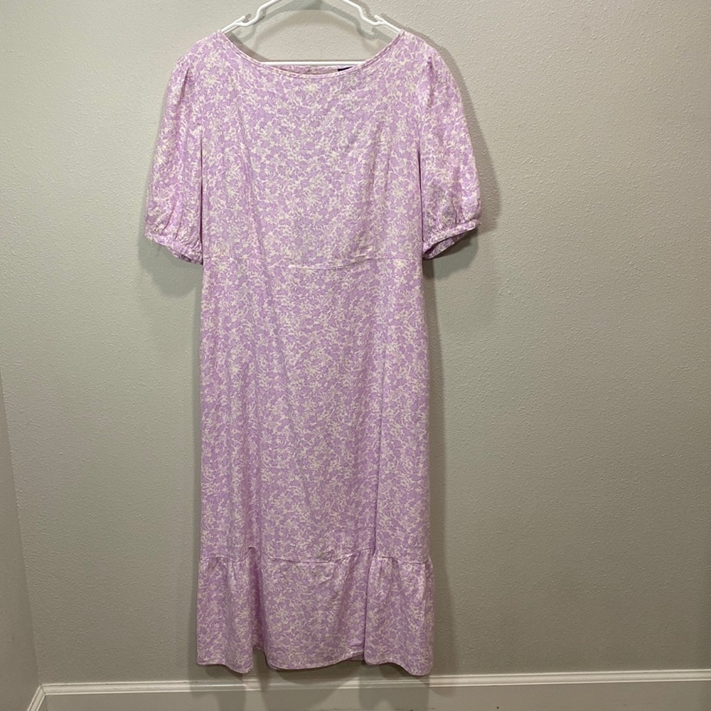 Who What‎ Wear floral lavender dress tie back elbow sleeve